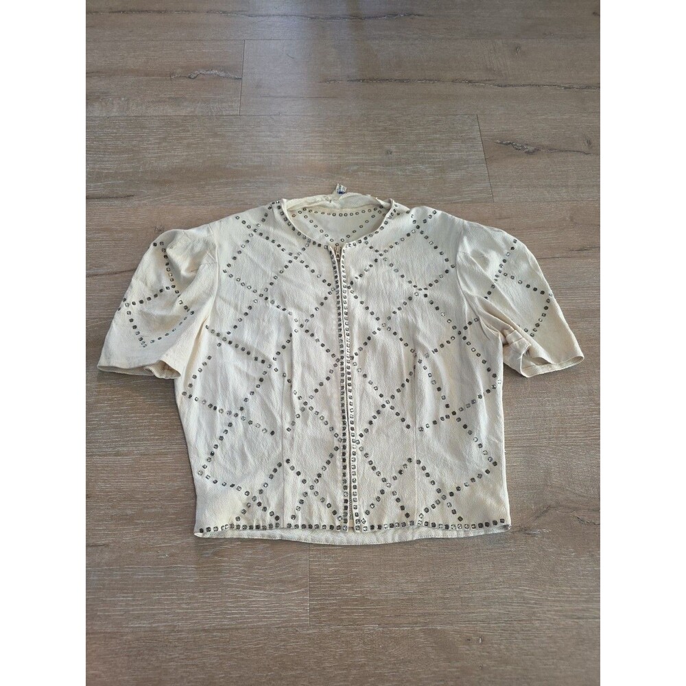 Vintage Original Design Cream Top with Rhinestones Medium to Large